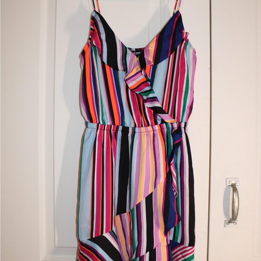 Express Multicolor Striped Mini Dress - Pink, Blue, Green, Black, Yellow Size S